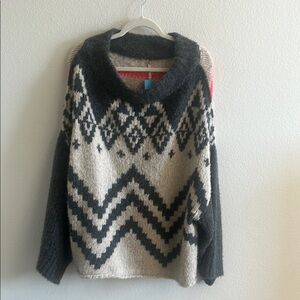 Free People Black and Cream Off-the-Shoulder Sweater